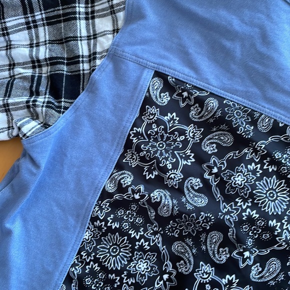 Plaid & Paisley Shaket Shirt Jacket Light Denim Bandana Print Streetwear Sz L/14 - Picture 3 of 5